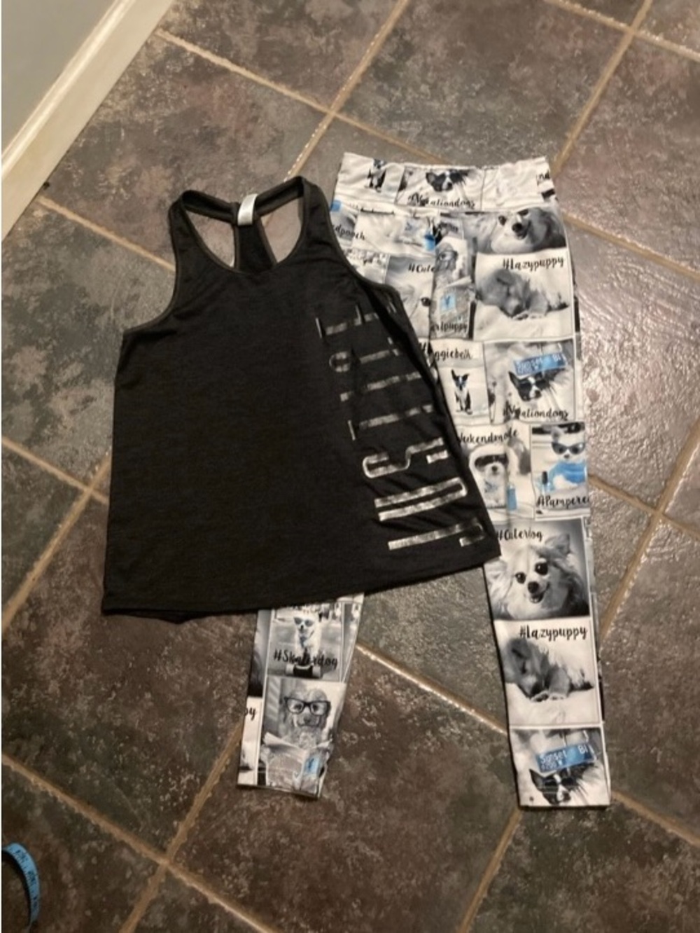 Justice Grey Active Tank with Graphic Puppy Print Leggings Girls Size 12